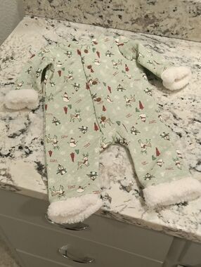 Kyle& Deena 3-6 mo.  Mint Green Holiday Print Baby One-Piece